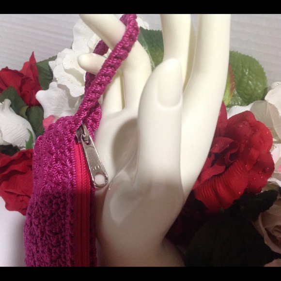 Pink Crochet Coin Purse Accessory Bag with strap - Picture 5 of 16